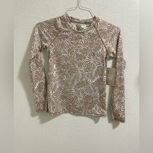 OP Beige and White Leaf rashguard sun protection Pattern Top